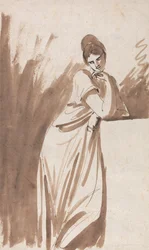 Dame, die sich auf eine Säule lehnt (möglicherweise eine Skizze für Miss Woodley)